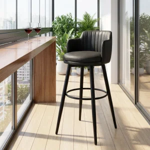Bar Stool Leather Counter Chair with Metal Leg for Kitchen, Coffee Shop, Home Modern Dining Chairs Commercial Furniture
