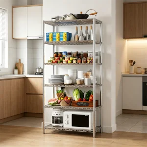 Freestanding Adjustable Electrolysis Treated Stainless Steel Wire Rack for Kitchen Utensils Food Supplies Storage Shelving Unit