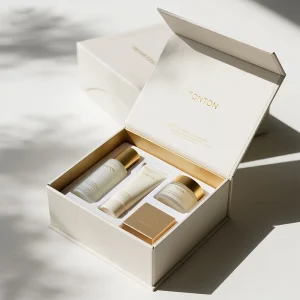 Custom Magnetic Box And Ivory White Gift Box For Skincare Set And Luxury Packaging Box Fine Paper Print