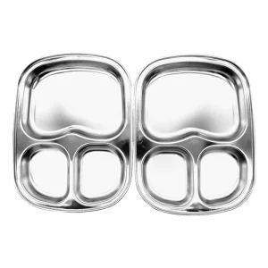 Compartment Stainless Steel Children Plate with Tray Cute Students Can Use Dinner Plates Divided Format Rice Fruit Food Tablewar