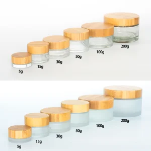 5g 15g 30g 50g 100g 200g Cosmetic Bamboo Lid Glass Jar, 50g Face Cream Frost Glass Jar With Bamboo Lid