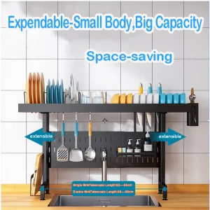 Adjustable Over Sink Dish Rack, Stainless Steel Storage