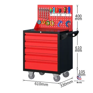 Cold Rolled Steel 5 Drawer Tool Trolley, Powder Coated Rolling Metal Cabinet for Professional Mechanic Repair