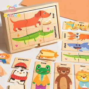 Wooden Toddler Animal Puzzle Montessori Early Learning Educational Children Toys