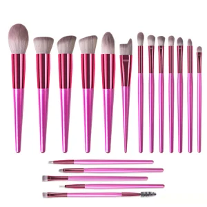 18 Piece Makeup Brush Set Pink Wooden Handle