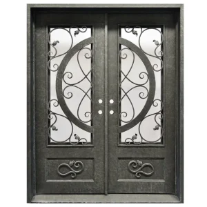 Hurricane Resistant Glass Design Entry Entrance Front Exterior Security Iron Door for Villa
