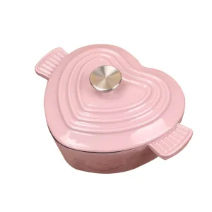 Enameled Heart with Stainless Steel Knob, Cerise Cast Iron Dutch Oven 2.5 Quart