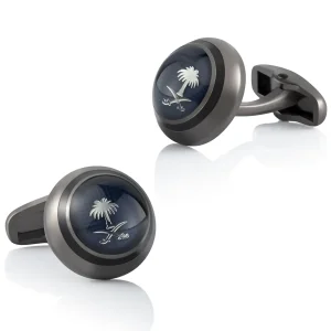Wholesale Custom Round Coconut Tree Enamel Cuff Link
