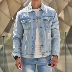Trendy Oversized Denim Shirt Jacket Men Streetwear Work Clothes Chic Coat