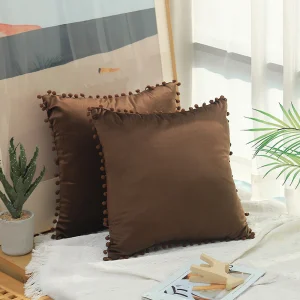 Decorative Throw Pillow Covers with POM-Poms for Couch Bedroom, Halloween Pumpkin Autumn Soft Plush Accent Cushion Case