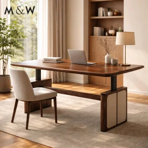 M&W Wooden Design Furniture Height Electric Adjustable Manager Ergonomic Standing Sitting Office Veneer Sit Stand Desk