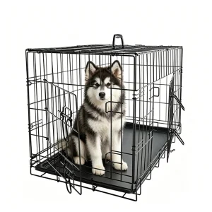 Double Door Pet Dog Kennel Crate Cage with Black Metal Foldable Heavy Duty Large High Quality Indoor Outdoor