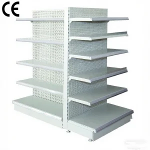 Double-Sided Tegometal Gondola Supermarket Shelving Unit with Adjustable Perforated Back Panels