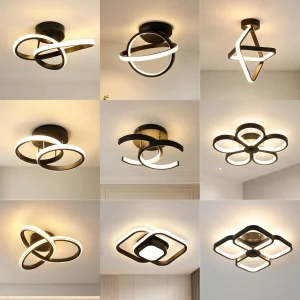 Ring LED Ceiling Lamp Modern Black White Gold Geometric Flush Mount Light Living Room Bedroom Dining Room Hallway Home Decor