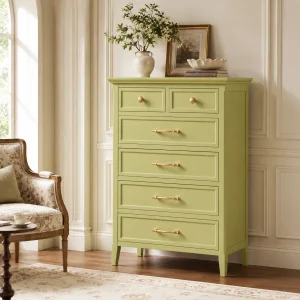French Vintage Sage Green Chest of Drawers High Capacity Solid Wood Bedroom Storage Cabinet Custom Color Dresser