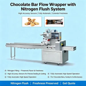 Fully Automatic Horizontal Flow Wrapper For Chocolate Bars With Nitrogen Filling System And High Accuracy Sensor Control