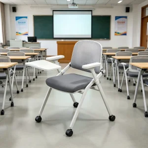 Foldable Ergonomic Office Chair - Mesh Back, Armrest Desk &amp; Rolling Wheels, Space-Saving for Small Office/Training Room