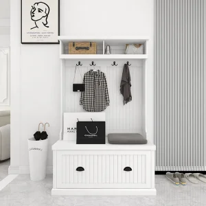 Custom White 3-in-1 Vintage Industrial Entryway Hall Tree