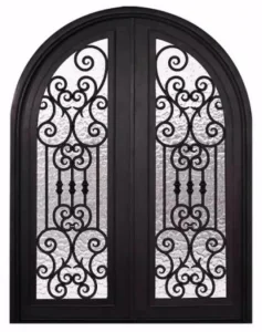Arch Top Exterior Main Entry Wrought Iron Door Front Entrance Door of The House with Lock Villa Dutch Glass Door
