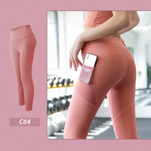 Pantalones de yoga de alta cintura para mujeres, activos y de venta al por mayor, color naranja, con bolsillos de malla para teléfono, leggings de gimnasio para entrenamiento casual, pantalones ajustados que levantan el trasero