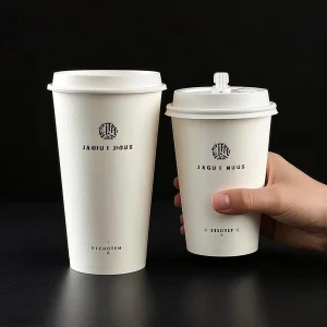 2024 Custom Logo Printed Disposable Double Wall Packaging Paper Cups With Lids 12oz 16oz Coffee Bubble Tea Paper Cups PP Lid