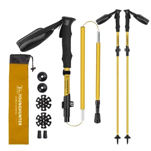 Outdoor Aluminium Alloy Anti Shock Walking Stick Fold Lightweight Adjustable Trekking Pole