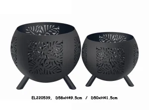 High-Quality High temperature Black Global Metal Fire Pit with Feet Bonfire Outdoor Heater for Wood Burning with Laser Cut Design Manufacturers, Products