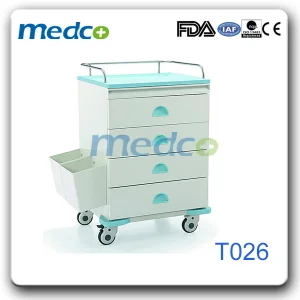 CE ISO Medical Instrument Steel Emergency Trolley Medicine Crash Cart with Drawers