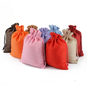 Colorful Linen Jewelry Necklace Pouch Jute Drawstring Gift Bag
