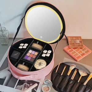 Estuche de espejo LED redondo portátil