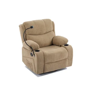 Luxury Extendable Massage Function Soft Fabric Manual Recliner Chair Cup Holders USB Charging Port Reading Light Storage Pocket
