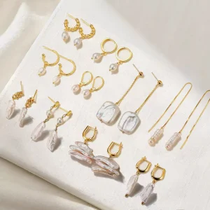 Peishang 14K Gold Pearl Hoop Earrings Sterling Silver Jewelry Joyas De Plata Natural Baroque Freshwater Pearls Earrings