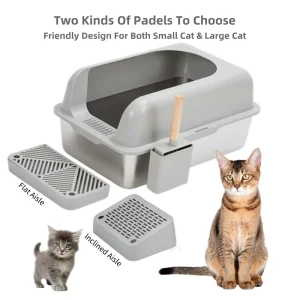 Non-Stick and Anti-Leakage Extra Large Spacious Stainless Steel Cat Litter Box Durable Ordor Control New Style Pet Toliet with Accessories Kitty Litter Box
