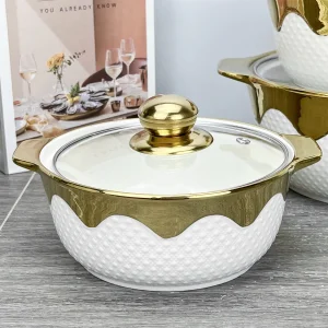 Light Luxury Cover Stock Pot Set Modern Design Ceramic Mixing Bowl Set Multifunctional Porcelain Soup Pot Set With Glass Lid