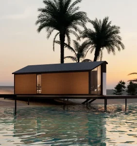 هيكل فولاذي قابل للطي للعيش في الفناء الخلفي مع تصميم داخلي مخصص
