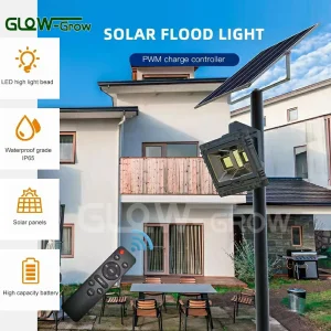 IP66 Solar Powered LED Flood Lights for Barn Pool Garage Lighting