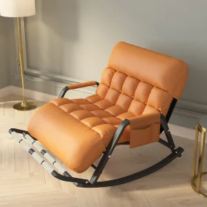 Modern Oversized Tufted Faux Leather Rocking Chair with Side Pocket Plush Padding Glider Chair for Living Room Bedroom