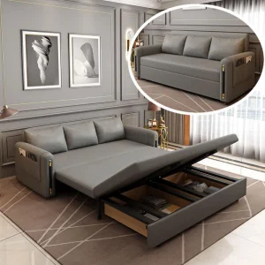 Solid Wood Modern Sleeper Sofa with Storage Pocket