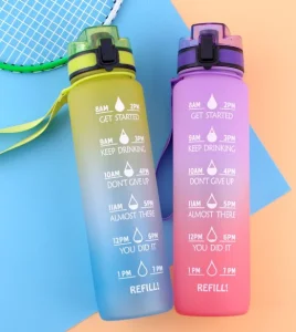 1 Liter Motivational Water Bottle, Transparent Plastic Bottle, Leakproof Tritan BPA Free Fitness Sport Bottle