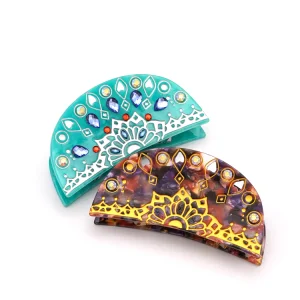 OEM High Quality Luxury Design 9.5cm Rhinestone Acetate Hair Claws Retro Totem Unisex Claw Clips Haarspangen Y&amp;Y Brand Custom