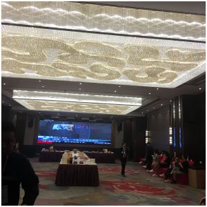 Luxury Large Flush Mount Banquet Lobby Grand Ballroom Ceiling Lighting Modern Hotel Large Rectangular Crystal Chandelier