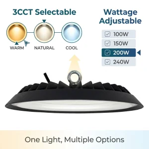 CE ETL Industrial Highbay Lighting IP65 Waterproof 160LM/W LED High Bay Lights 100W 150W 200W 240W-3CCT In ONE Warehouse Light