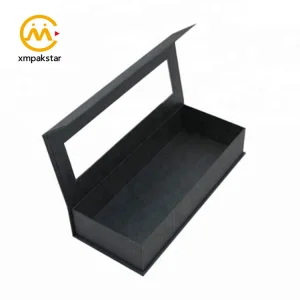 Wholesale Custom logo Printed Black Paper Magnetic Gourmet Product Packaging Gift Box with clear Window