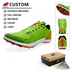 Wholesale Custom Professional Lightweight Breathable Neon Green Men Women Athletic Sprinting Track and Field Running Spike Shoes