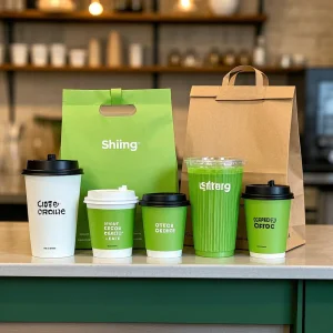 Eco-Friendly Custom Logo Disposable 8oz-16oz Green Flexo CMYK Paper Cups Double Wall Lid For Cafe Use Factory Wholesale Stamping