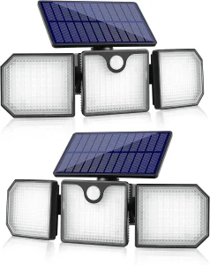 230 LED Solar Motion Sensor Lights; 3 Adjustable Heads IP65 Waterproof Outdoor Solar Lights