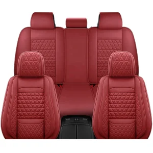 Wellfit Designer Wine Red Leather Car Seat Covers Full Set Luxury US Universal Car Accessories With Logo Protection Function