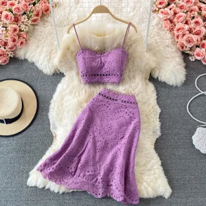 Wholesale 2026 Seaside Vacation Suit Summer New Backless Short Tube Top Sling Top High Waist Ruffle Skirt Women's Sets