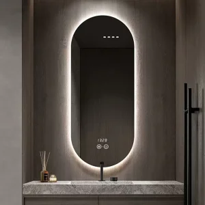 Modern Style Runway Profile Decorative Smart Glass Touch Sensor Illuminated Lighted Wall Mount LED Bathroom Mirror