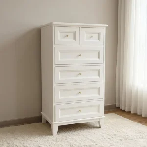 Modern White Solid Wood 6 Drawer Chest Clothing Storage Kids Cabinet for Bedroom Living Room Dresser